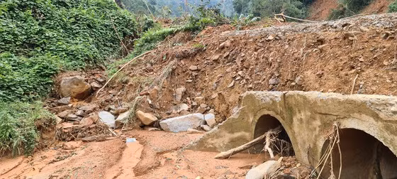  Cầu cống sụp. Ảnh: NGỌC PHÚC