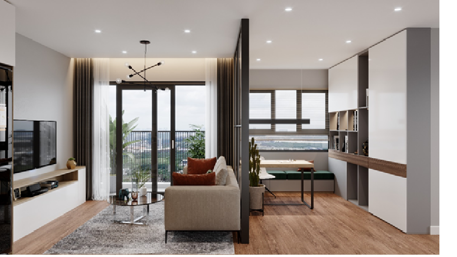 Không gian căn hộ ngập tràn ánh sáng tự nhiên với ban công view công viên trung tâm 10,2 ha