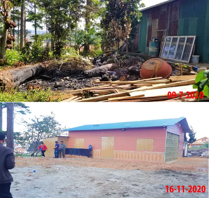 Hình ảnh so sánh vi phạm trong trật tự xây dựng, lấn chiếm đất rừng ngày càng nghiêm trọng.