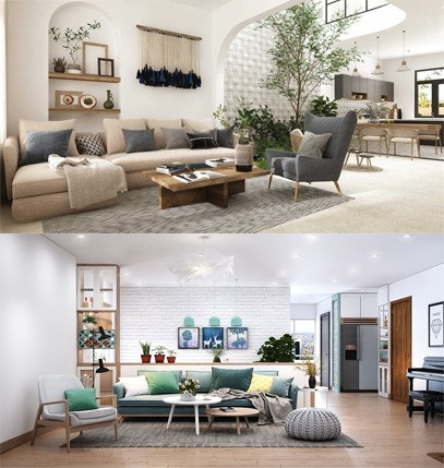 Thiết kế nội thất nhà cấp 4 kiểu Mỹ phong cách Địa Trung Hải.