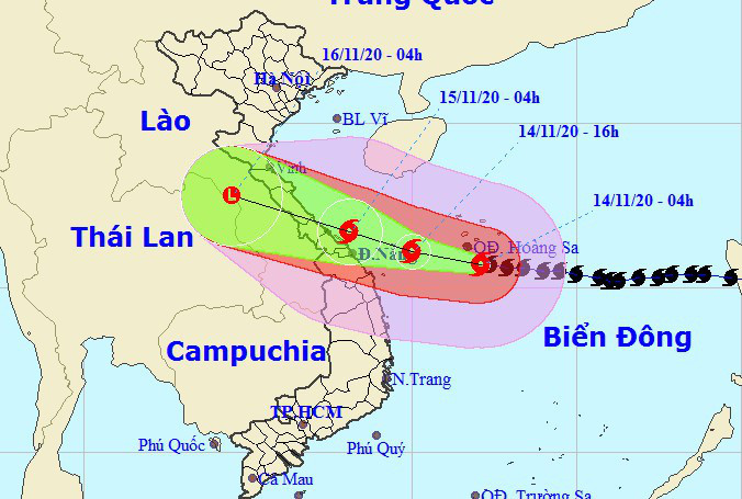 Vị trí và hướng di chuyển của bão số 13 - Nguồn: Trung tâm Dự báo khí tượng thủy văn quốc gia  Vị trí và hướng di chuyển của bão số 13 - Nguồn: Trung tâm Dự báo khí tượng thủy văn quốc gia