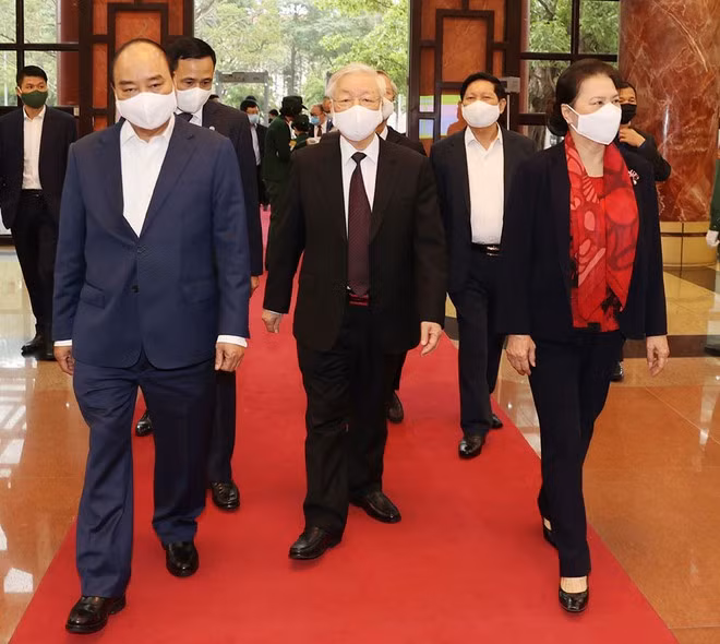 Tổng bí thư, Chủ tịch nước và các lãnh đạo Đảng, Nhà nước tới dự hội nghị - ẢNH: TTXVN