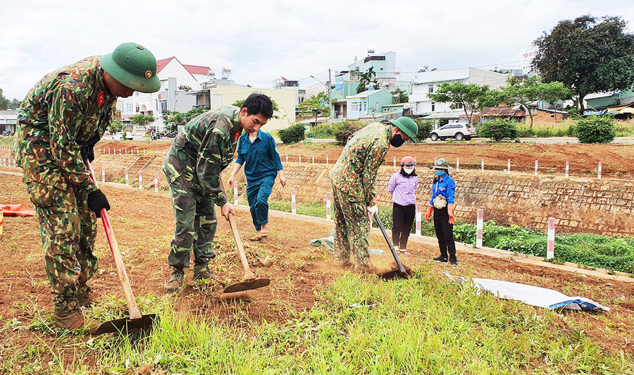 Trồng gần 300 m đường hoa trên bờ kè suối Hội Phú ảnh 1 Công trình được triển khai nhằm góp phần xây dựng cảnh quan môi trường xanh-sạch-đẹp. Ảnh: Hồng Thương