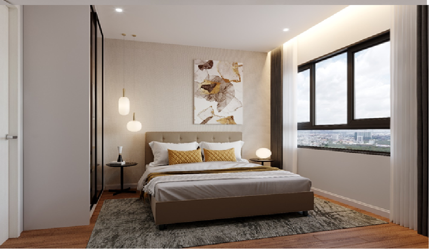 Phòng ngủ thiết kế vách kính lớn mang đến sự thoải mái cho chủ nhân