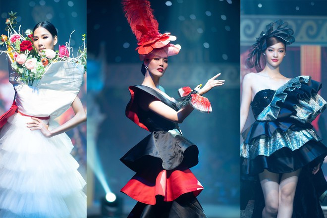 Á hậu Hoàng Thùy diện váy hoa đối lập với Lan Khuê và Kiều Loan. ẢNH: NGUYỄN XUÂN HUY