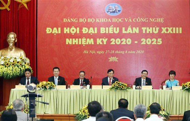  Đại hội đại biểu Đảng bộ Bộ Khoa học và Công nghệ lần thứ XXIII nhiệm kỳ 2020-2025. (Ảnh: Anh Tuấn/TTXVN)