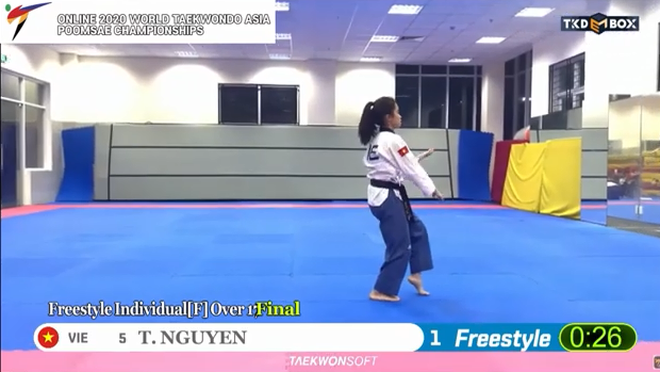  Hình ảnh thi đấu online của quyền Taekwondo Việt Nam - Ảnh: Chụp màn hình
