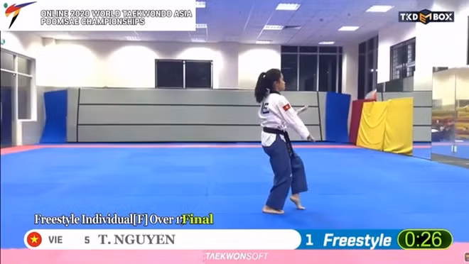  Hình ảnh thi đấu online của quyền Taekwondo Việt Nam - Ảnh: Chụp màn hình