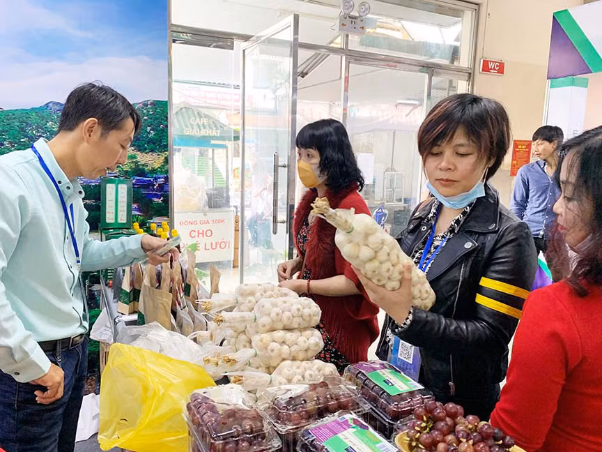 Gian hàng của tỉnh Ninh Thuận giới thiệu và chào bán các sản vật nông sản của tỉnh cho du khách. Ảnh: Thanh Hà