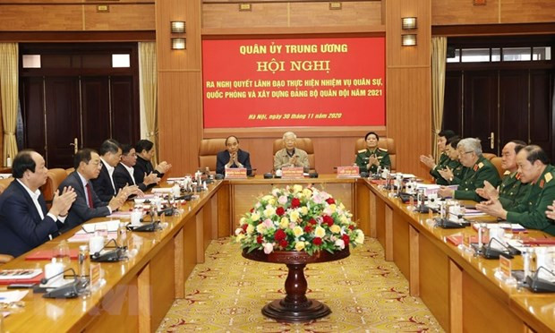 Tổng Bí thư, Chủ tịch nước Nguyễn Phú Trọng, Bí thư Quân ủy Trung ương chủ trì Hội nghị. (Ảnh: Trí Dũng/TTXVN) Tổng Bí thư, Chủ tịch nước Nguyễn Phú Trọng, Bí thư Quân ủy Trung ương chủ trì Hội nghị. (Ảnh: Trí Dũng/TTXVN)