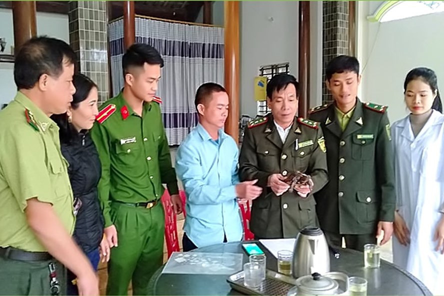 Anh Nguyễn Văn Lộc bàn giao cá thể rùa màu vàng cho các cơ quan chức năng. Ảnh: Minh Lý  Anh Nguyễn Văn Lộc bàn giao cá thể rùa màu vàng cho các cơ quan chức năng. Ảnh: Minh Lý