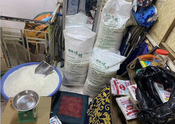 Bột ngọt giả nhãn hiệu Ajinomoto - Ảnh: Công an cung cấp Bột ngọt giả nhãn hiệu Ajinomoto - Ảnh: Công an cung cấp