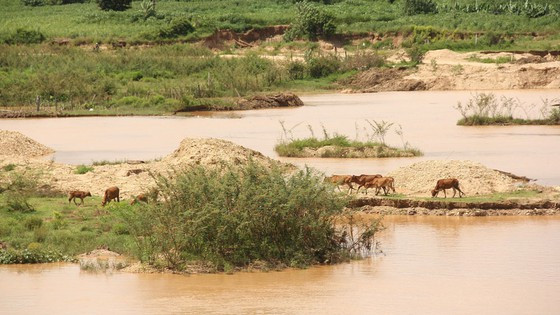Hoạt động khai thác cát khiến nhiều đoạn sông Đắk Bla qua TP Kon Tum trở nên nham nhở. Ảnh: HỮU PHÚC Hoạt động khai thác cát khiến nhiều đoạn sông Đắk Bla qua TP Kon Tum trở nên nham nhở. Ảnh: HỮU PHÚC