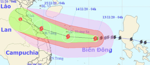 Sơ đồ đường đi bão Vamco.
