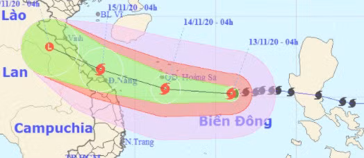 Sơ đồ đường đi bão Vamco.