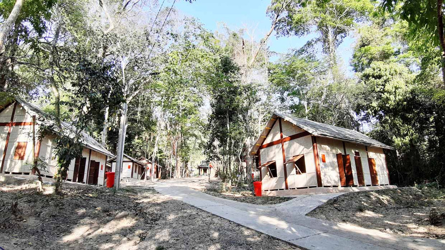 Một góc khu căn cứ cũ được phục dựng năm 2018. Ảnh: Nguyễn Quang Tuệ
