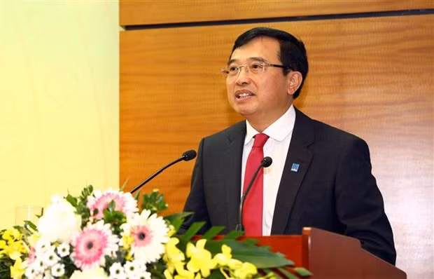  Tân Bí thư Đảng ủy, Chủ tịch Hội đồng thành viên Petrovietnam Hoàng Quốc Vượng phát biểu. (Ảnh: Huy Hùng/TTXVN)