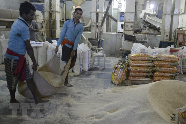 Công nhân làm việc tại nhà máy xay xát gạo ở Hyderabad, Ấn Độ. (Ảnh: AFP/TTXVN)  Công nhân làm việc tại nhà máy xay xát gạo ở Hyderabad, Ấn Độ. (Ảnh: AFP/TTXVN)