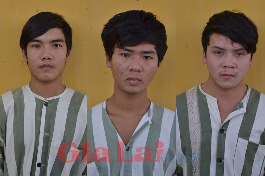 Các đối tượng Nguyễn Duy Phương, Phạm Đình Long và Đặng Kim Thuận. Ảnh: Vĩnh Phúc