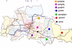 Bản đồ một số huyện của tỉnh Kampong Cham tách ra lập tỉnh mới.