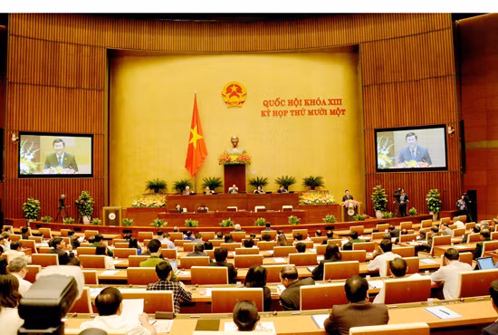 Quang cảnh cuộc họp Quốc hội sáng 22-3.