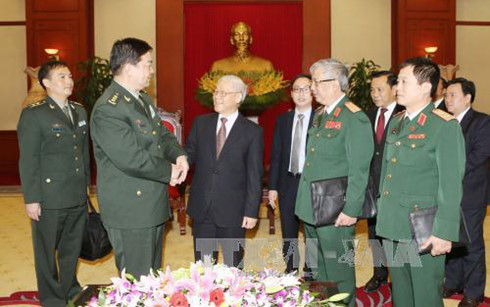 Tổng Bí thư Nguyễn Phú Trọng tiếp Đoàn đại biểu cấp cao Bộ Quốc phòng Trung Quốc. Tổng Bí thư Nguyễn Phú Trọng tiếp Đoàn đại biểu cấp cao Bộ Quốc phòng Trung Quốc.