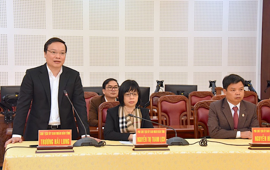 Chủ tịch UBND tỉnh Trương Hải Long phát biểu tại hội nghị. Ảnh: Đức Thụy