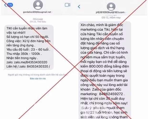 Tin nhắn lừa đảo tuyển cộng tác viên cho sàn giao dịch điện tử. (Nguồn: VNCERT/CC)