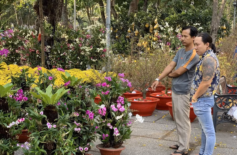 Người dân TP Hồ Chí Minh tham quan thưởng lãm và mua hoa tại các chợ hoa Tết năm 2021. Ảnh: Hoàng Tuyết/Báo Tin tức