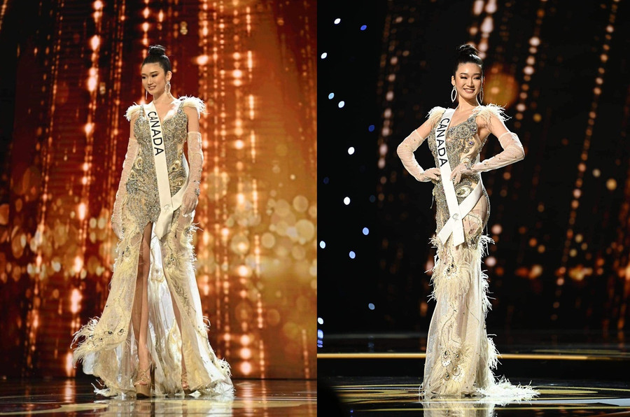 Amelia Tu tỏa sáng tại đêm bán kết Miss Universe vừa qua với chiếc váy của hai nhà thiết kế Việt. Ảnh: MISS UNIVERSE CANADA