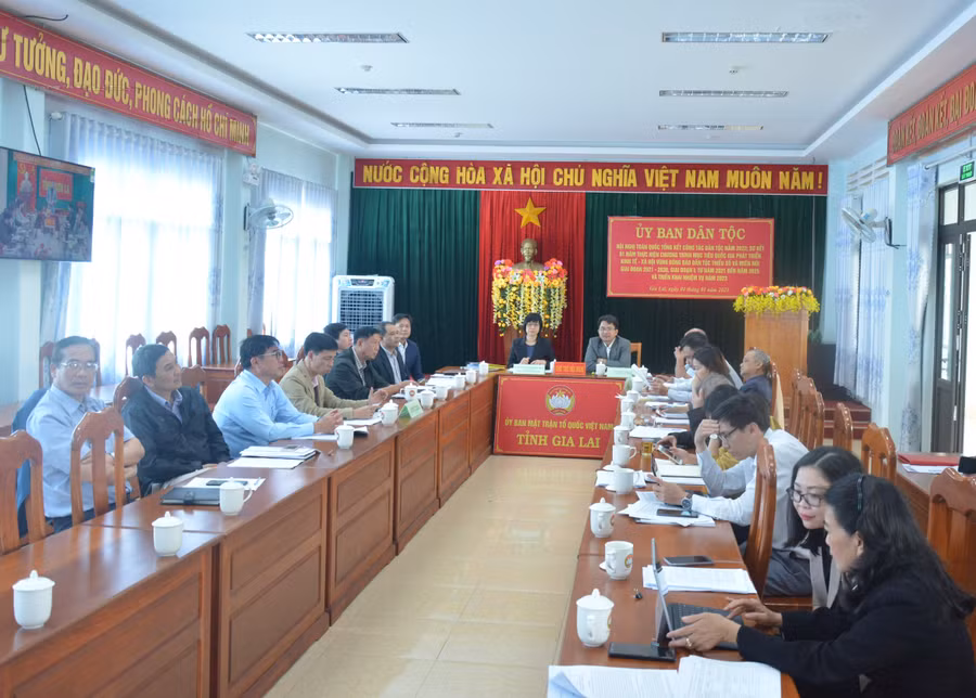 Quang cảnh hội nghị tại điểm cầu Ủy ban MTTQ Việt Nam tỉnh Gia Lai. Ảnh: Anh Huy