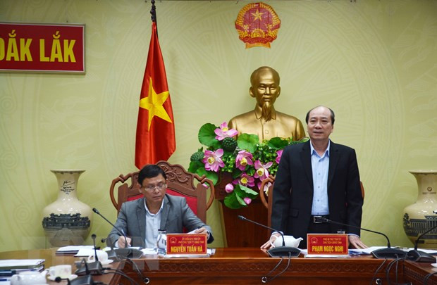 Chủ tịch UBND tỉnh Đắk Lắk Phạm Ngọc Nghị phát biểu chỉ đạo tại cuộc họp. Ảnh: Hoài Thu/TTXVN