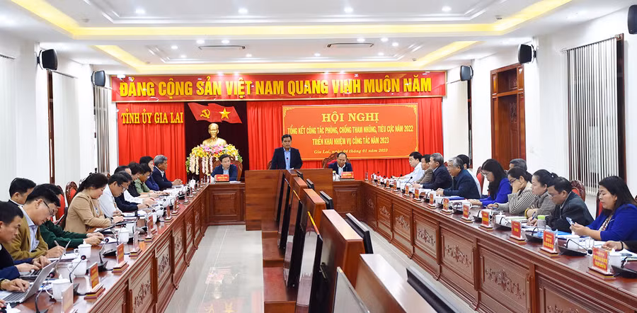  Quang cảnh hội nghị tổng kết công tác phòng-chống tham nhũng, tiêu cực năm 2022 và triển khai nhiệm vụ năm 2023. Ảnh: V.H