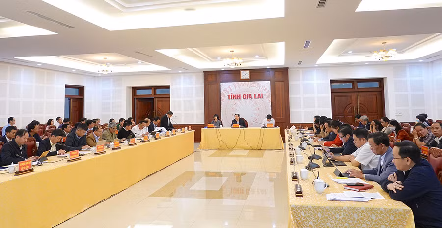 Quang cảnh hội nghị tại điểm cầu UBND tỉnh. Ảnh: Mộc Trà