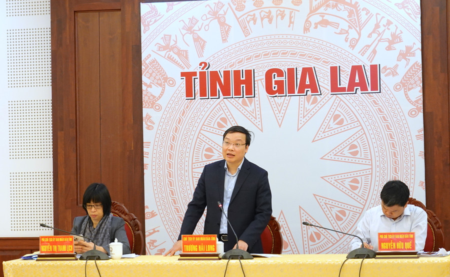 Chủ tịch UBND tỉnh Trương Hải Long phát biểu khai mạc hội nghị. Ảnh: Mộc Trà