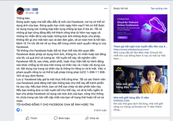 Một bài chia sẻ tin giả của người dùng Facebook ngày 8-8-2020. - Ảnh chụp màn hình Một bài chia sẻ tin giả của người dùng Facebook ngày 8-8-2020. - Ảnh chụp màn hình