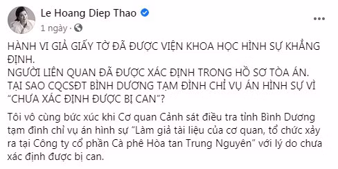 Những dòng tâm trạng của CEO King Coffee trên Facebook cá nhân (Ảnh chụp màn hình)