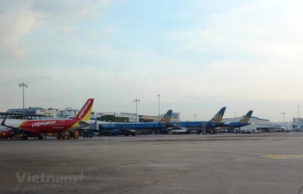 Máy bay của các hãng hàng không Việt Nam tại Cảng hàng không. (Ảnh: Việt Hùng/Vietnam+)