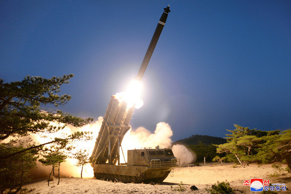 Bệ phóng tên lửa ở Triều Tiên, hình ảnh do Thông tấn xã Trung ương KCNA đăng 28-3-2020. Ảnh: KCNA