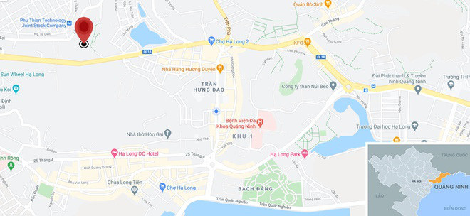 Vụ án mạng xảy ra tại phường Yết Kiêu (chấm đỏ), thành phố Hạ Long, Ảnh: Google Maps.