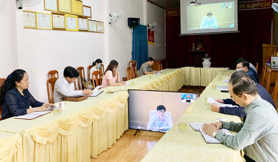 Quang cảnh hội nghị giao ban trực tuyến tại điểm cầu Gia Lai. Ảnh: Như Nguyện