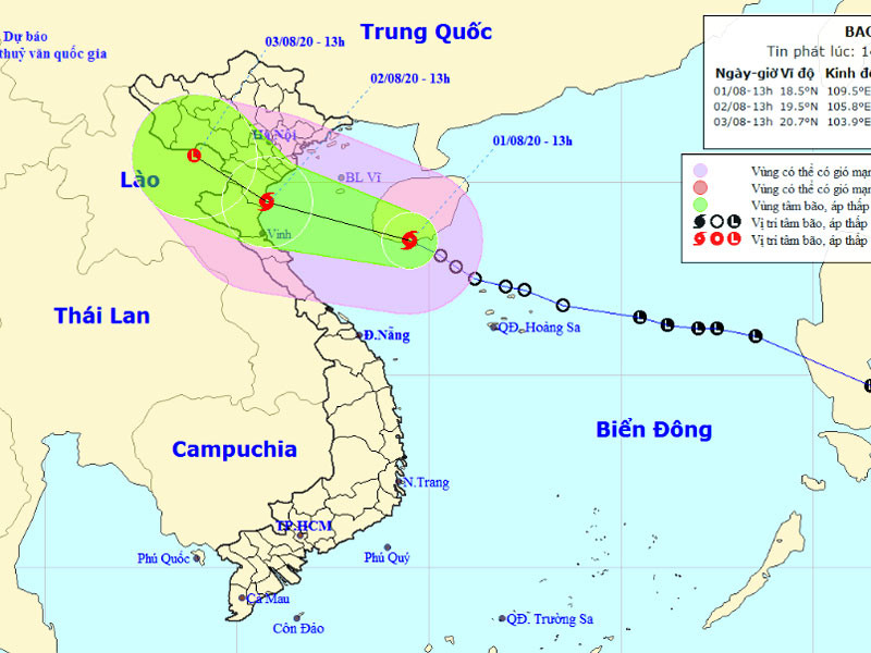 Vị trí và hướng di chuyển của bão số 2. (Nguồn: nchmf.gov.vn)