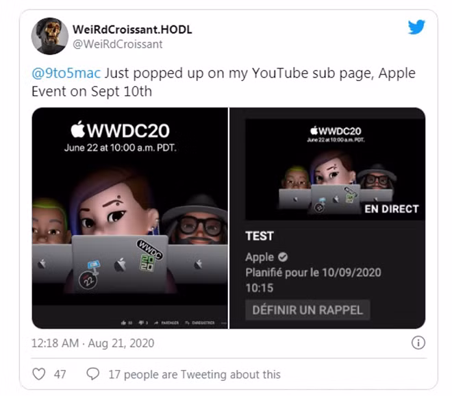 Sự kiện ra mắt dòng iPhone 12 sẽ được phát trực tiếp vào ngày 10/09.