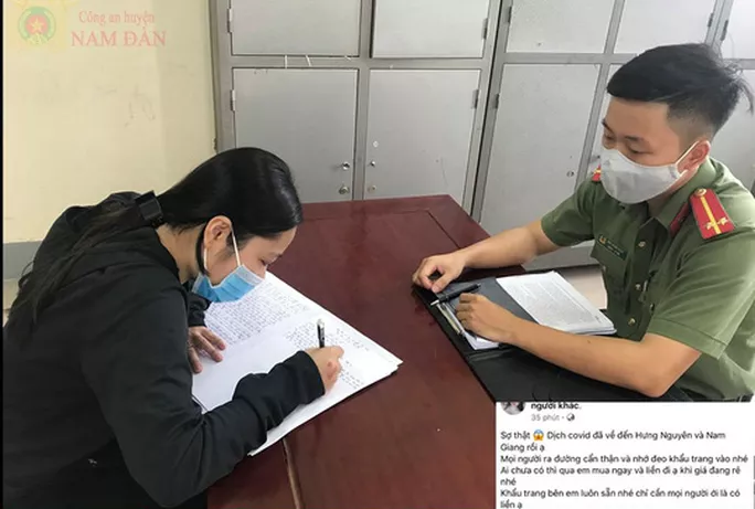 Công an mời chị T. lên làm việc - Ảnh: Công an cung cấp