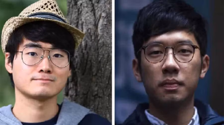 Cảnh sát Hồng Kông đang tìm cách bắt giữ Simon Cheng (trái) và Nathan Law. Ảnh: EPA/Reuters