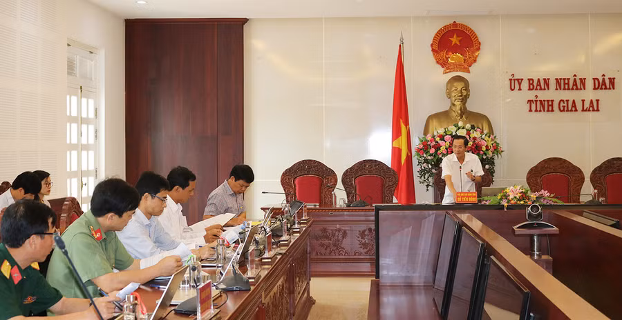 Phó Chủ tịch UBND tỉnh Đỗ Tiến Đông phát biểu chỉ đạo cuộc họp. Ảnh: Ngọc Sang