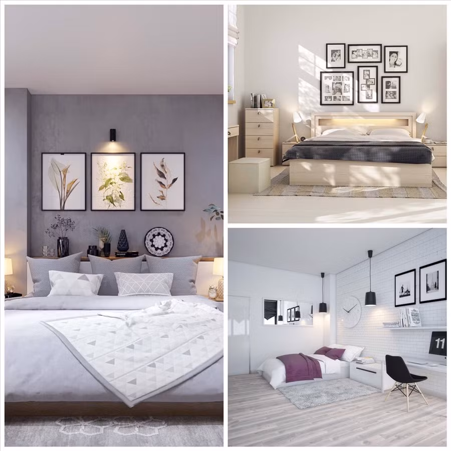  Phòng ngủ phong cách Scandinavian thường có tone màu trắng và đèn vàng tạo sự lãng mạn. Đồ họa: Phương Duy