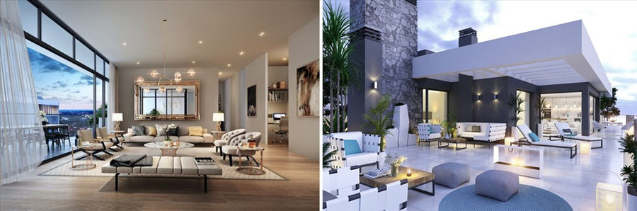 Thiết kế căn hộ penthouse sang trọng và xa hoa. (Đồ họa: Kim Nhung)