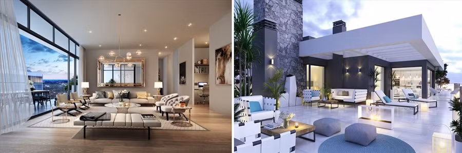 Thiết kế căn hộ penthouse sang trọng và xa hoa. (Đồ họa: Kim Nhung)