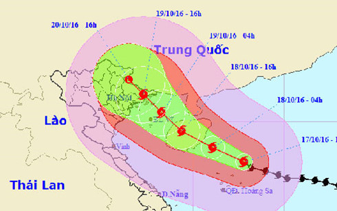 Vị trí và hướng đi của bão số 7 tính đến chiều 17-10 Vị trí và hướng đi của bão số 7 tính đến chiều 17-10
